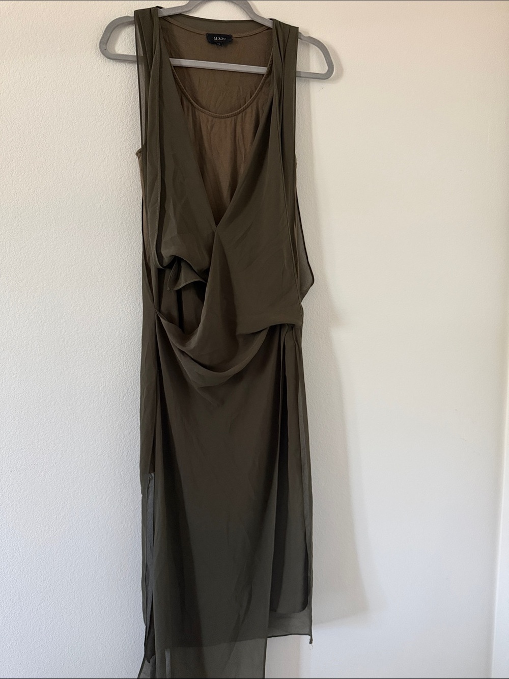 MAAC London Olive Draped Maxi Dress